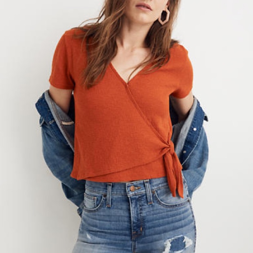 Red Texture and Thread Wrap-Tie Top